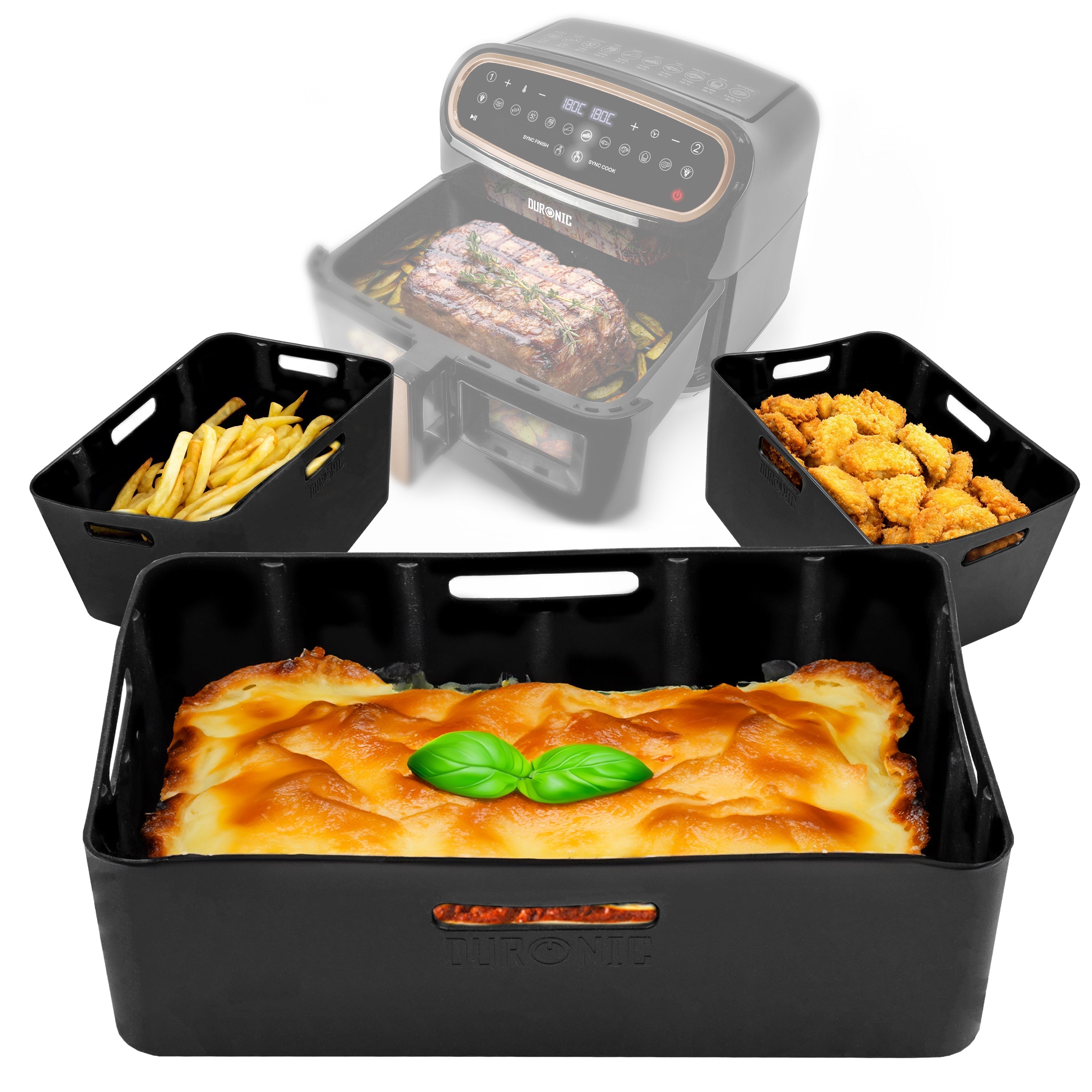 Duronic AFL3 silicone air fryer liners for Duronic AF34 triple drawer air fryer