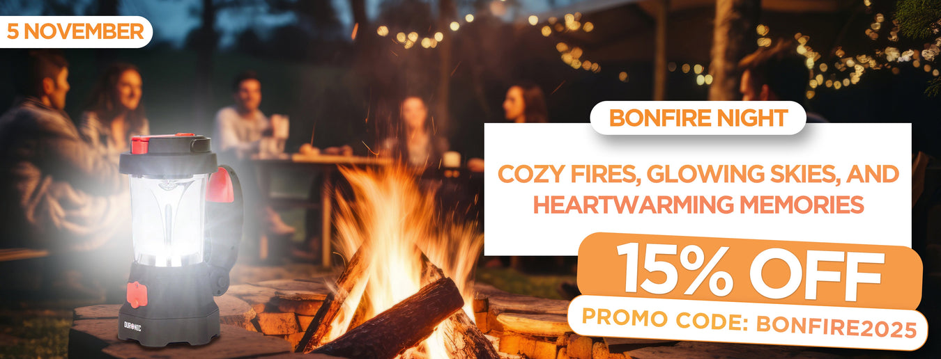 Bonfire Night 2025 with friends celebrating using the Duronic Hurricane lantern