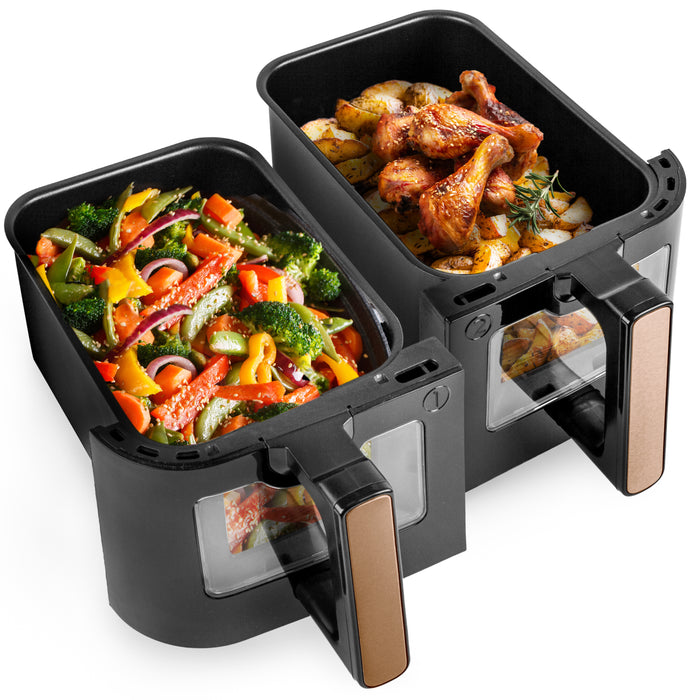 (DUAL DRAWERS ONLY) Duronic Twin Drawers AFD2 BG, 2024 VERSION ONWARDS, 2 x 5L Drawers Specifically for the AF24 Air Fryer, Two Cooking Trays with Sync Cook and Finish for Dual Zone Air Fryer Black Gold