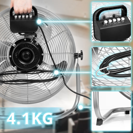 Duronic Floor Fan FN16 Chrome high velocity Air Cooler Fan 75W Industrial Grade Motor with 4 Speeds and 5 Chrome Blades Ideal for Home, Gym, Office