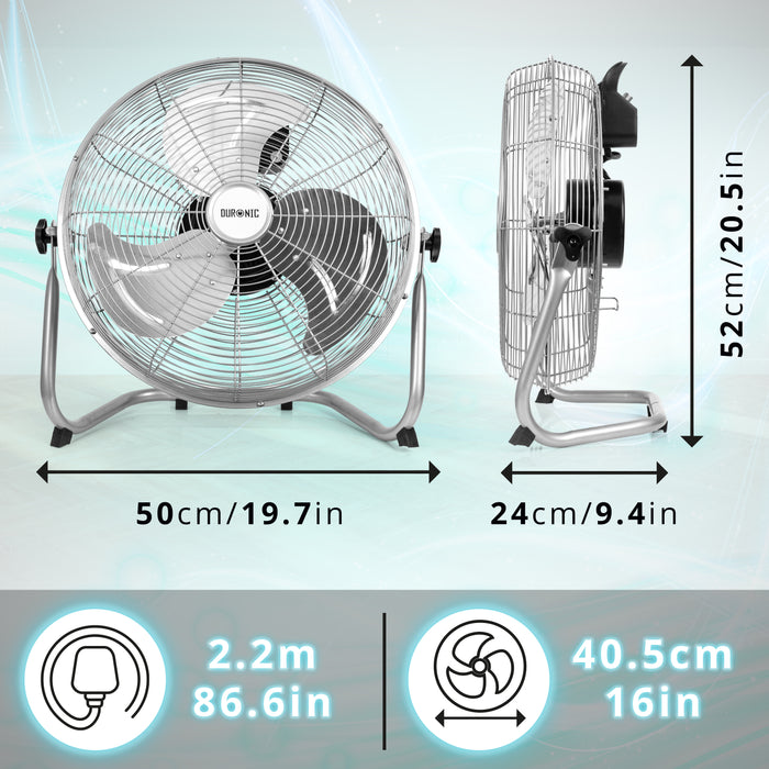 Duronic Floor Fan FN16 Chrome high velocity Air Cooler Fan 75W Industrial Grade Motor with 4 Speeds and 5 Chrome Blades Ideal for Home, Gym, Office