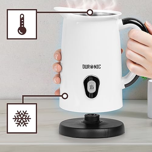 Duronic MF130 Milk Frother - 550W Electric Steamer for Coffee, Hot Chocolate, Cappuccino, Latte - Barista-Style Home Coffee Maker with 130ml/240ml Jug Capacity - White