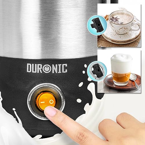 Duronic MF300 Electric Milk Frother - 550W, 225ml/375ml Stainless Steel Milk Frother Jug, Electric steamer for beverages - Barista-Style Frothing for Coffee & Hot Chocolate - Black/Silver