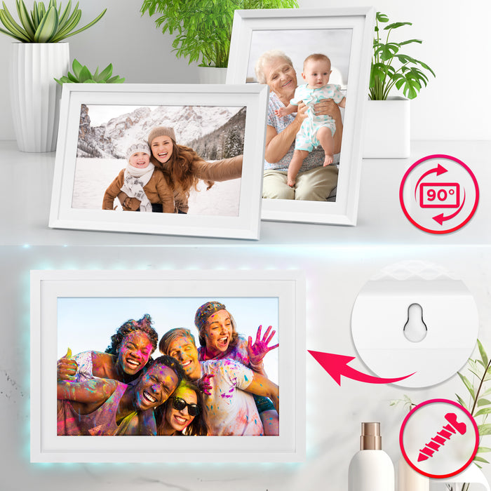 Duronic Digital Photo Frame PF2A WE Frameo 10.1” Electronic Photo Album 800x1200 WiFi Photoframe with Phone App Touchscreen Video Player White Picture Frame for Birthday Engagement Gifts Family