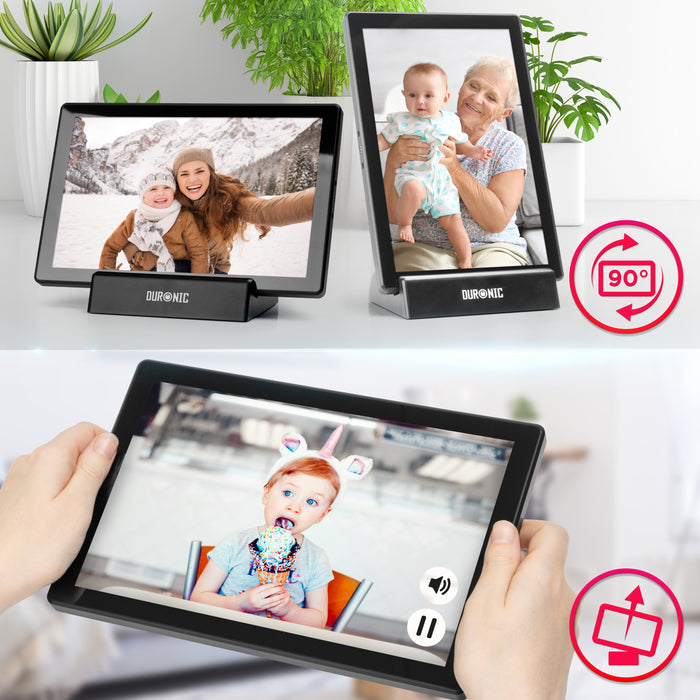 Duronic Digital Photo Frame PF1D BK Frameo 10.1โ Electronic Photo Album 800x1200 WiFi Photoframe Tablet with Phone App Touchscreen Video Player Picture Frame for Birthday Engagement Gifts Family Black