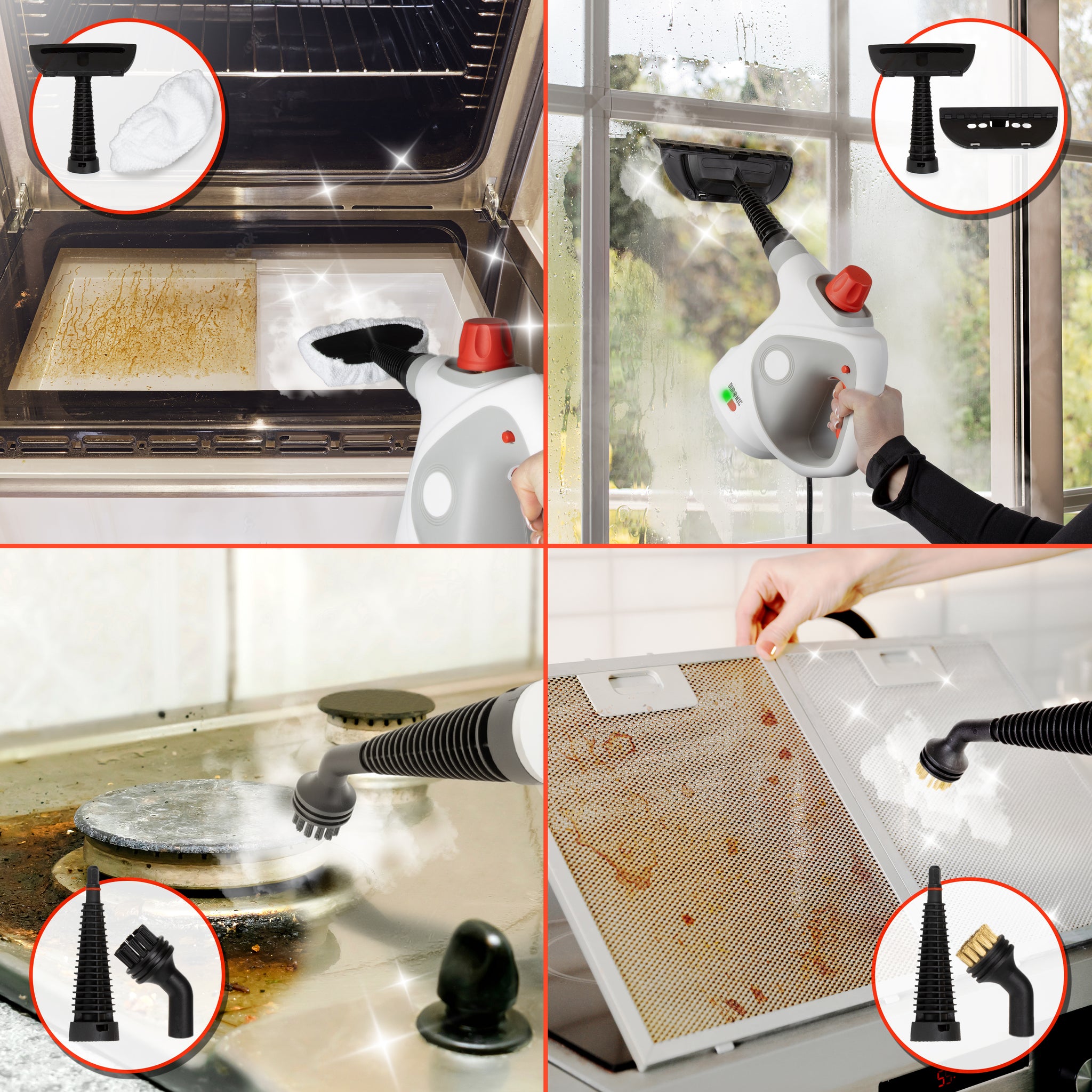 Duronic SC32 WE Handheld Steam Cleaner with 11 Accessories, 1050W High Pressure Upholstery Cleaners, Portable Steamer Stain Remover for Kitchen Oven Grill Bathroom Car Window Tile Grout Cleaner White