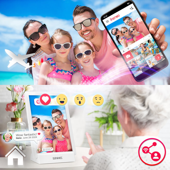 Duronic Digital Photo Frame PF1D WE Frameo 10.1โ Electronic Photo Album 800x1200 WiFi Photoframe Tablet with Phone App Touchscreen Video Player Picture Frame for Birthday Engagement Gifts Family White