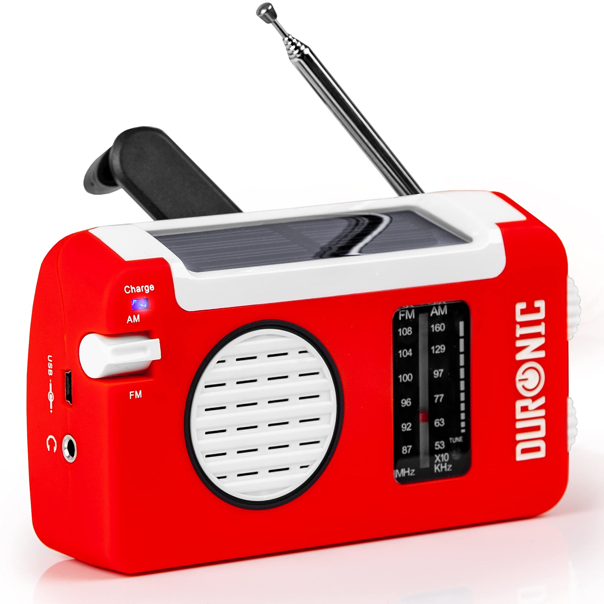 Duronic Solar Radio, HYBRID, Wind Up Manual Hand Crank Self-Powered Emergency Dynamo AM/FM Radio, USB Phone Charger, Small & Portable with Rechargeable Battery for Outdoor Weather Camping, Hiking
