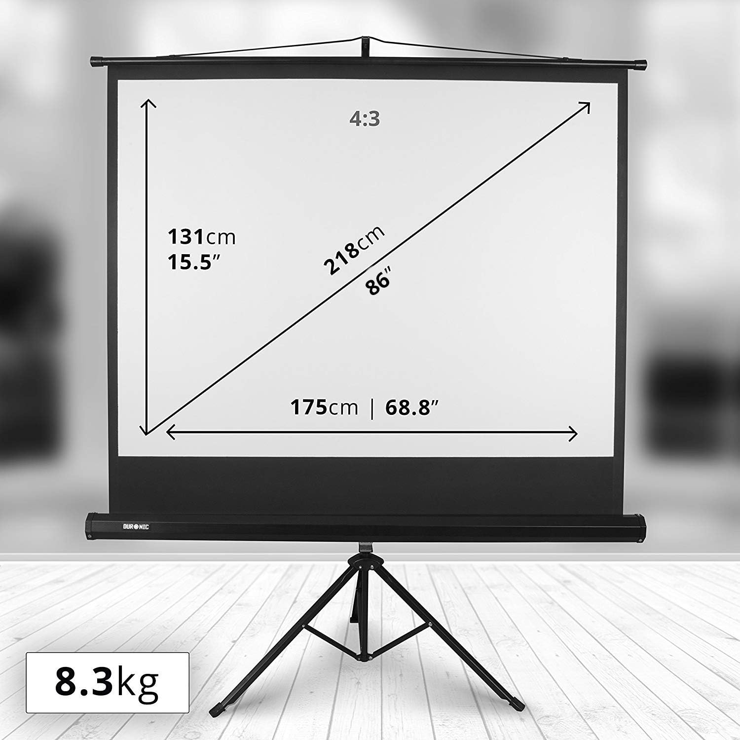 Duronic Tripod Projector Screen TPS86/43 86 Inch Standing Portable Movie Video Projection Screens 4:3 for School Office Home Cinema Theatre with Stand