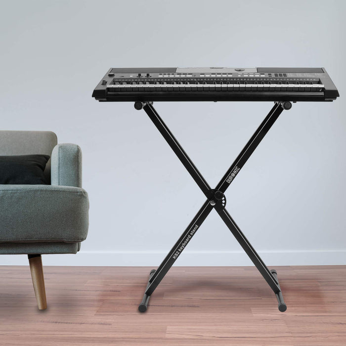 Duronic Keyboard Stand KS2B | Twin X Frame | Height Adjustable 33-98cm | Double Braced Legs for Digital Pianos | Quick-Pull Release | With Support Straps to Secure Keyboard | Holds up to 20kg