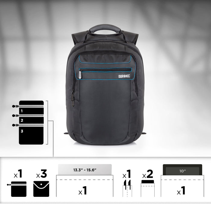 Duronic Travel Laptop Backpack, Lightweight Laptop Bag Work Bag, 15.6” School Rucksack, Backpack for Computer, business, school, Children, Ladies, Gym, Water Resistant, Gift for Women for men LB15