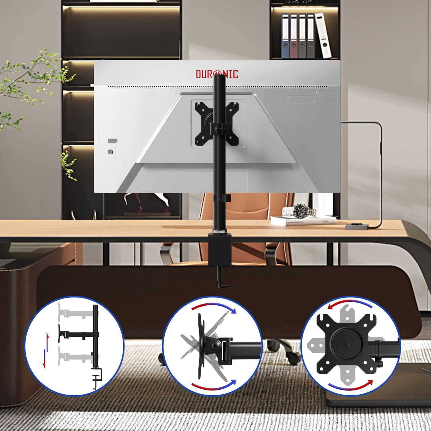 Duronic Single Monitor Arm DM151X2 Height Adjustable Monitor Stand Riser Clamp for 13”-32” PC screens Monitor Desk Mounts with VESA 75/100 Monitor Mount with 8kg capacity Monitor Stand for Desk Gaming