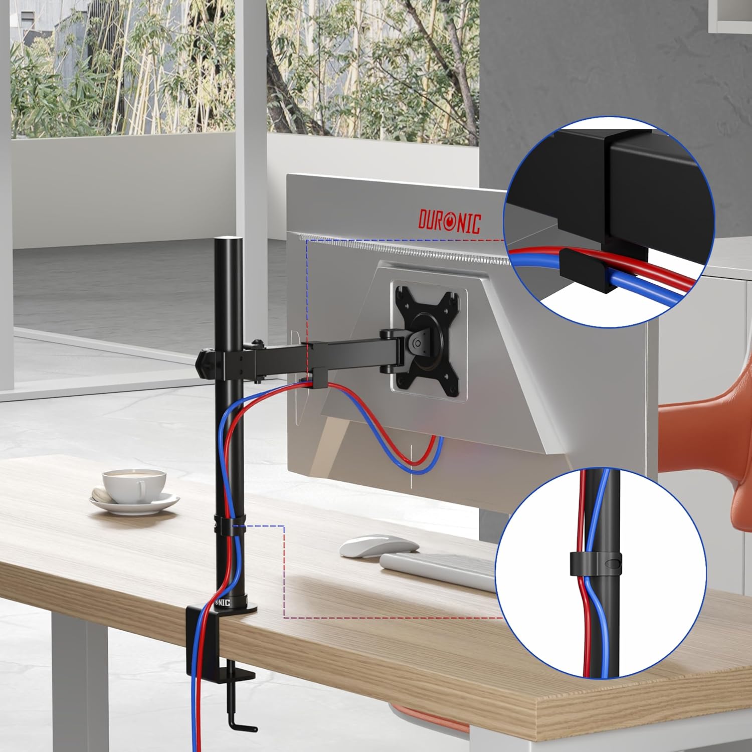 Duronic Single Monitor Arm DM151X2 Height Adjustable Monitor Stand Riser Clamp for 13”-32” PC screens Monitor Desk Mounts with VESA 75/100 Monitor Mount with 8kg capacity Monitor Stand for Desk Gaming