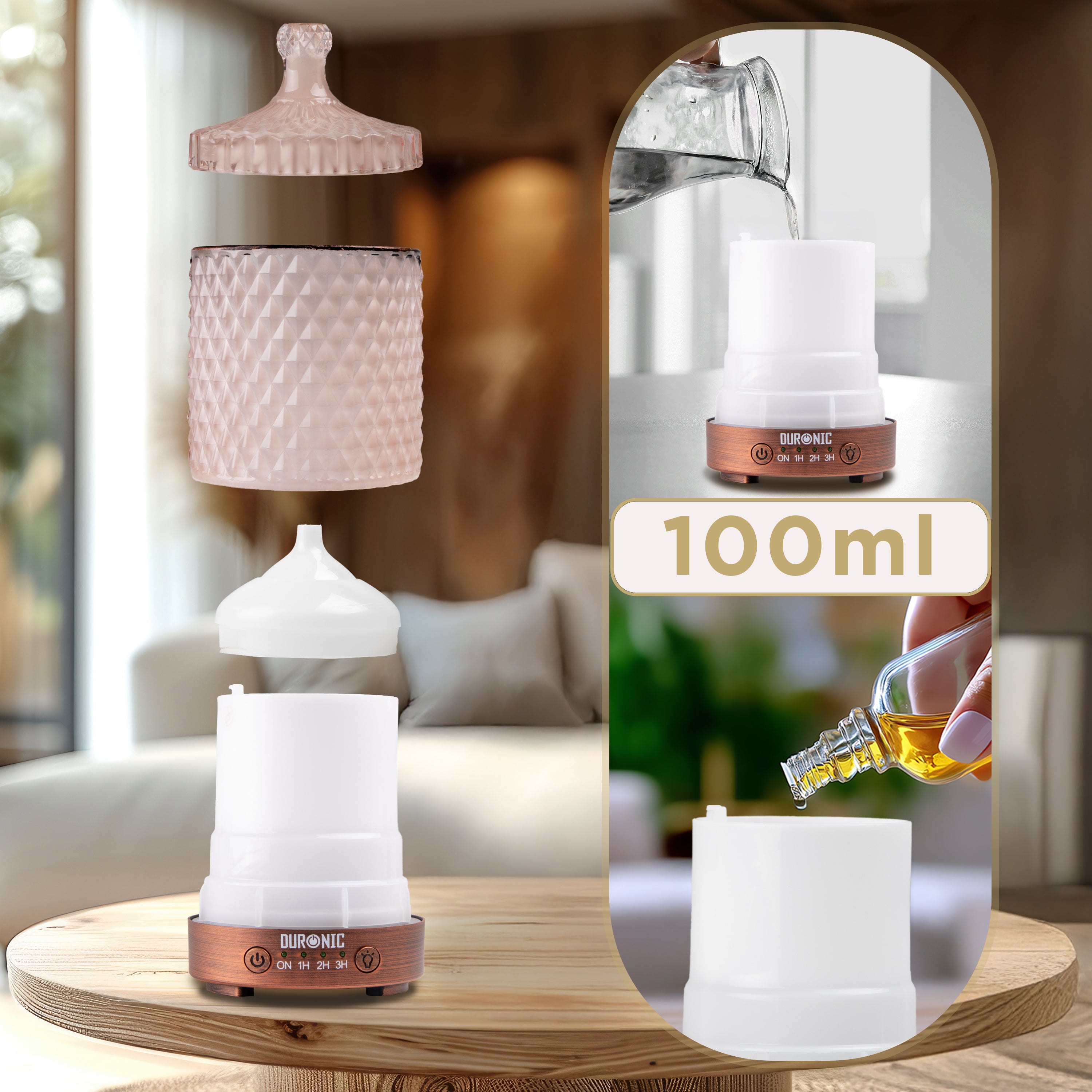 Duronic Aromatherapy Diffuser with water capacity and instruction