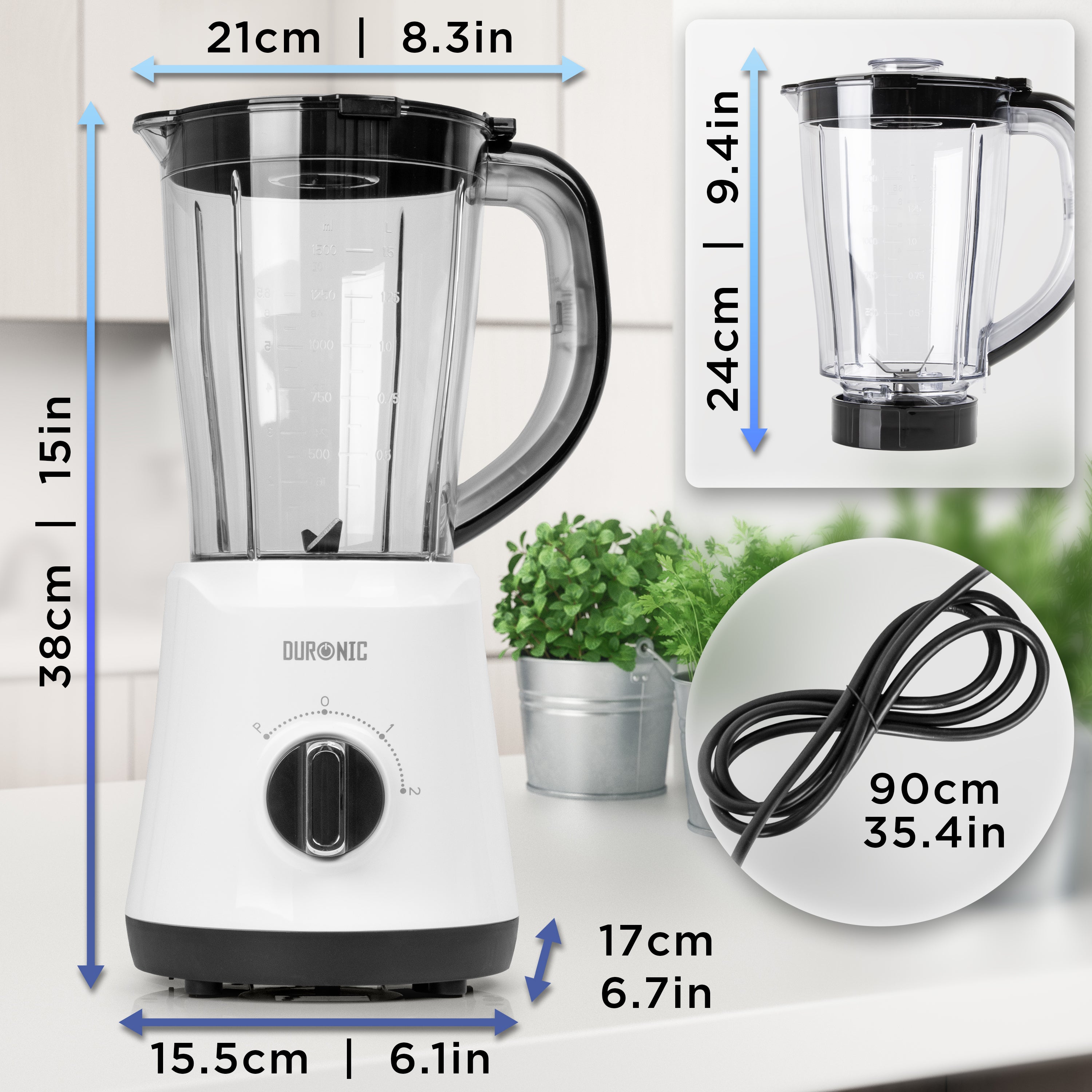 Duronic BL16 table top blender dimensions height length width depth