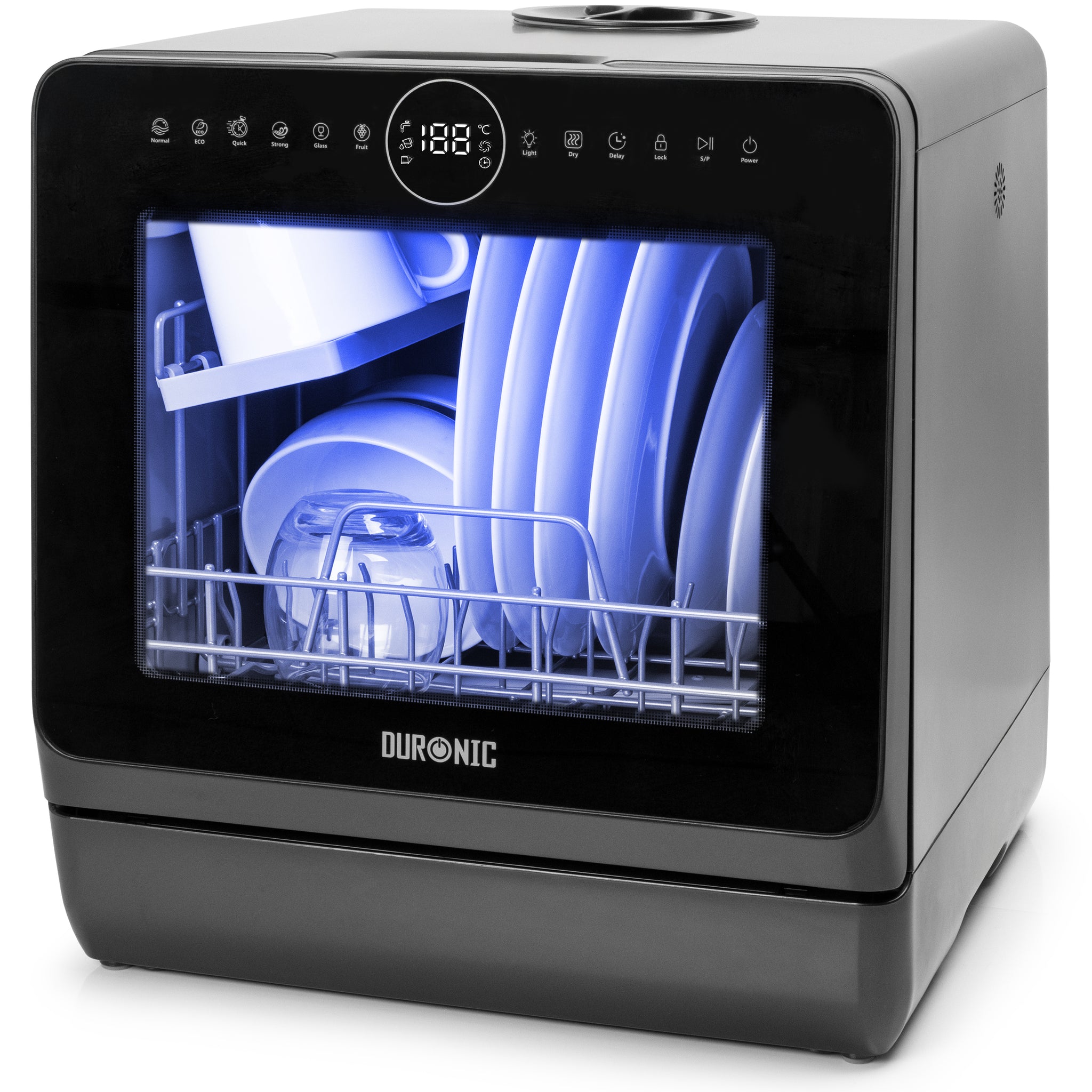 Duronic DW5 BK compact table top dishwasher for cleaning dishes, cutlery, glasses, fruit