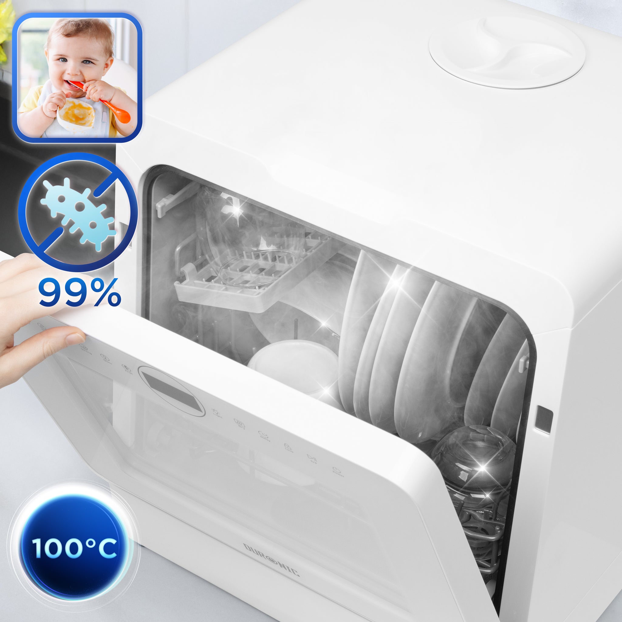 Duronic DW5 WE table top dishwasher hygienic cleaning antibacterial for kids and babies