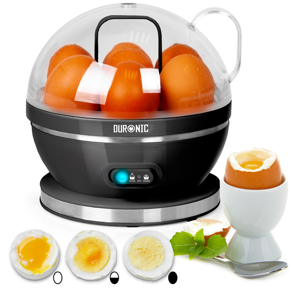Duronic EB27 BK electric egg boiler cooking 7 brown eggs