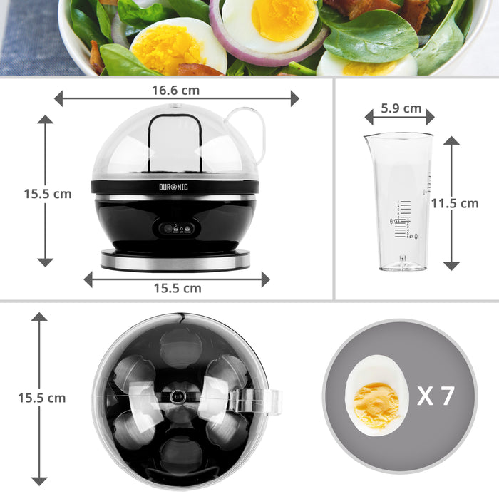 Duronic EB27 BK electric egg boiler dimensions and capacity to boil 7 eggs at a time