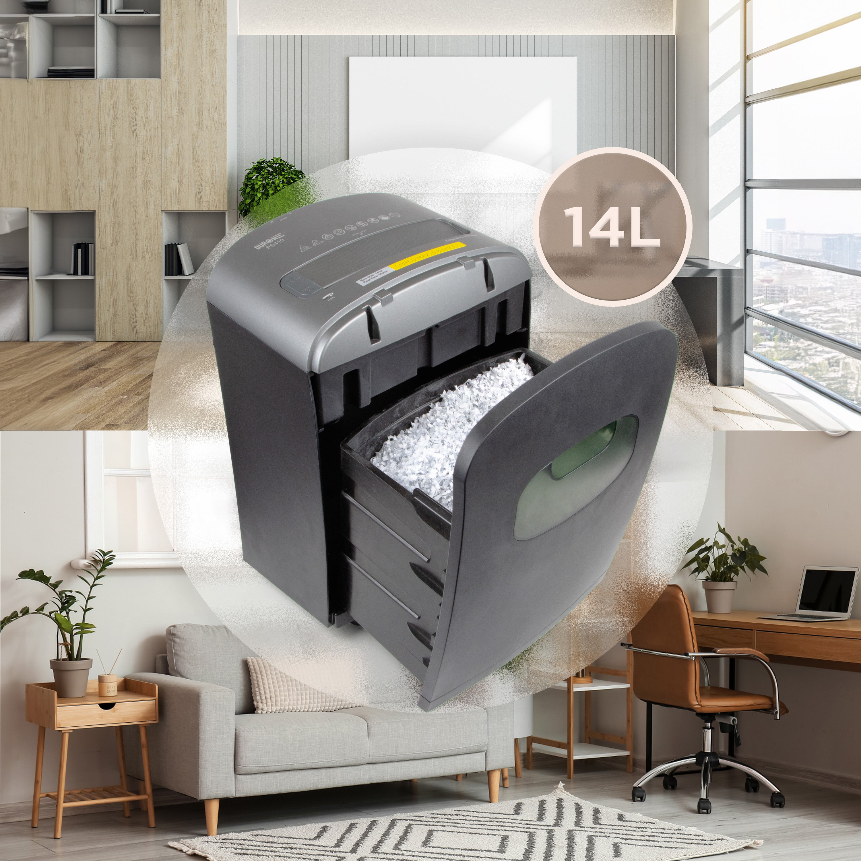 Duronic PS410 automatic paper shredder with 14L waste bin to be used at home, office without needing to frequently empty shredder