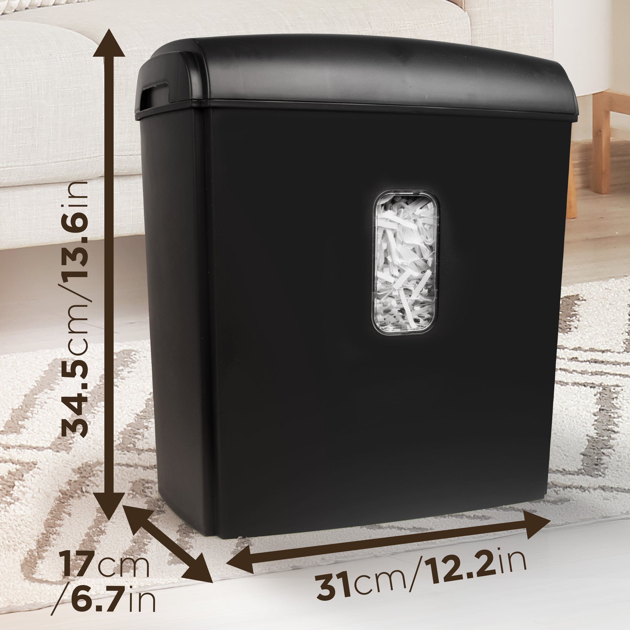 Duronic PS815 cross cut paper shredder dimensions of height, width, and length