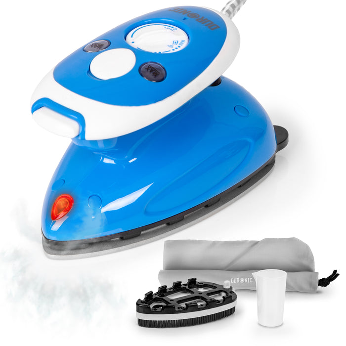 Duronic Travel Iron SI2 BE 375W Mini Irons with Variable Temperature & Auto Shut Off Portable 50ml Blue Steam Iron For Holiday Quilting Crafts Compact Design for Travelling