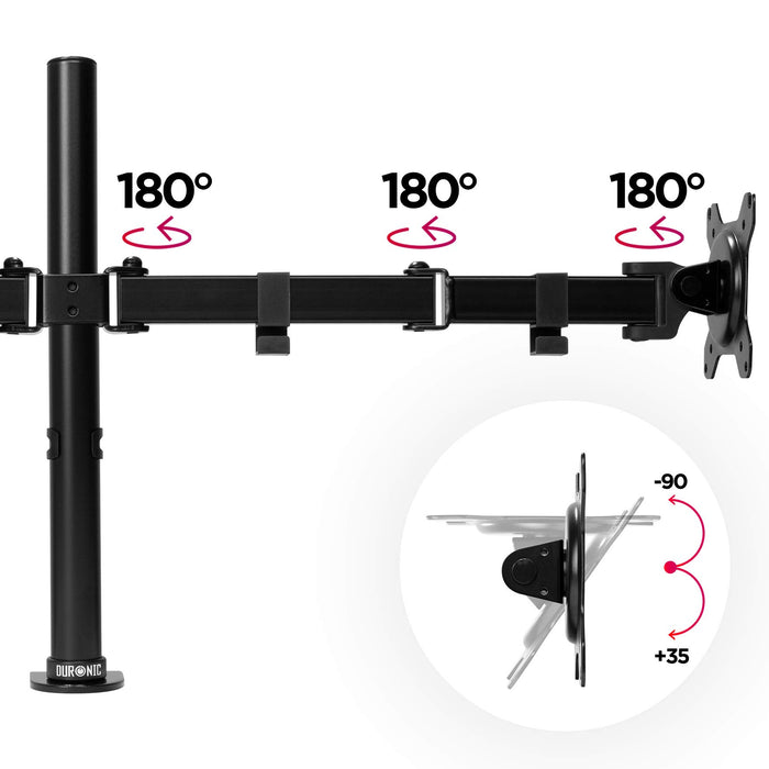 Duronic Dual Monitor Arm Stand DM152 | Twin PC Desk Mount | BLACK | Steel | Height Adjustable | For Two 13-32 LED LCD Screens | VESA 75/100 | 8kg Capacity | Tilt -90°/+35°,Swivel 180°,Rotate 360°