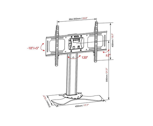 Duronic TV Wall Mount Stand TVS1D1 Tabletop | Standing Mount for 37”-65” Flat Screen Television | Tilting -10°/+5° | VESA Up to 600x400 | Strong Heavy Duty | Max. 68kg Capacity