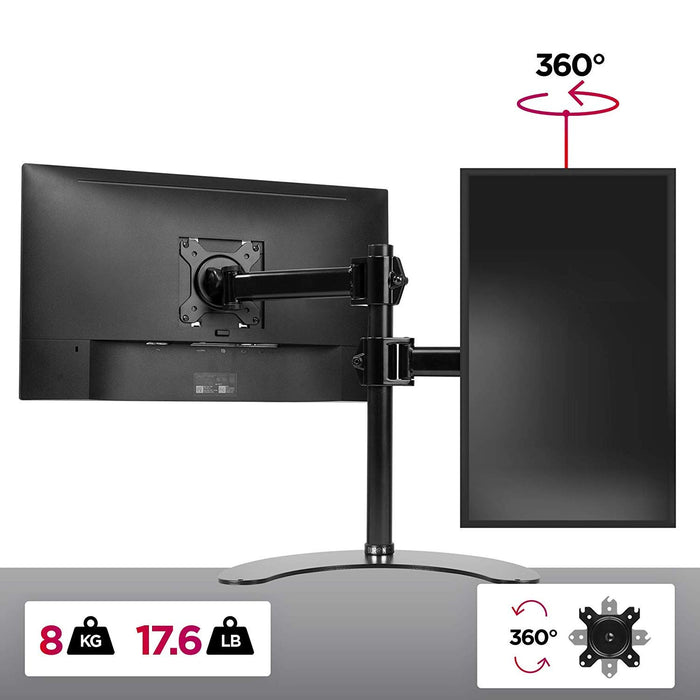 Duronic Monitor Arm Stand DM25D1 | Freestanding | Single PC Desk Mount | Steel | For One 13-27” LED LCD Television or Computer Screen | VESA 75/100 | 8kg | Tilt +35°/-90°, Swivel 180°, Rotate 360°