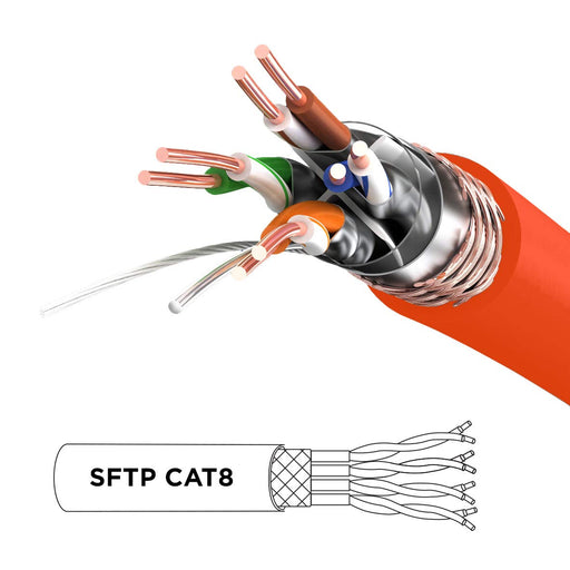 Duronic Ethernet Cable 0.5M High Speed CAT 8 Patch Network Shielded Lead 2GHz / 2000MHz / 40 Gigabit, CAT8 SFTP Wire, Snagless RJ45 Super-Fast Data - Orange