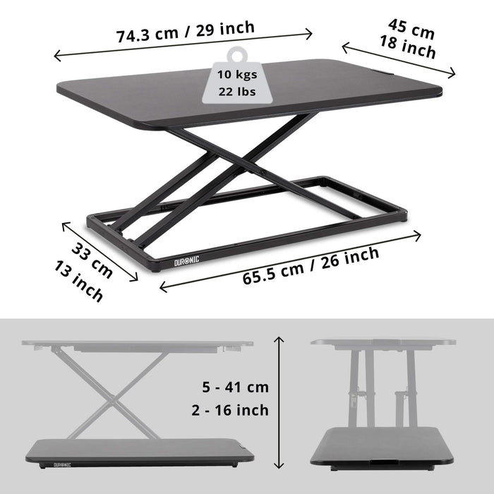 Duronic Sit-Stand Desk DM05D20 | Height Adjustable Office Workstation | 74x45cm Platform | Riser for PC Computer Screen, Keyboard, Laptop | 10kg Capacity | Ergonomic Desktop Table Converter…