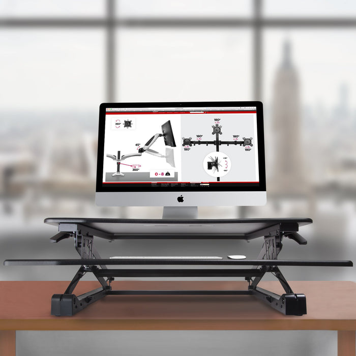 Duronic Sit-Stand Desk DM05D2 | Height Adjustable Office Workstation | 90x59cm Platform | Raises from 14-50cm | Riser for PC Computer Screen, Keyboard, Laptop | Ergonomic Desktop Table Converter