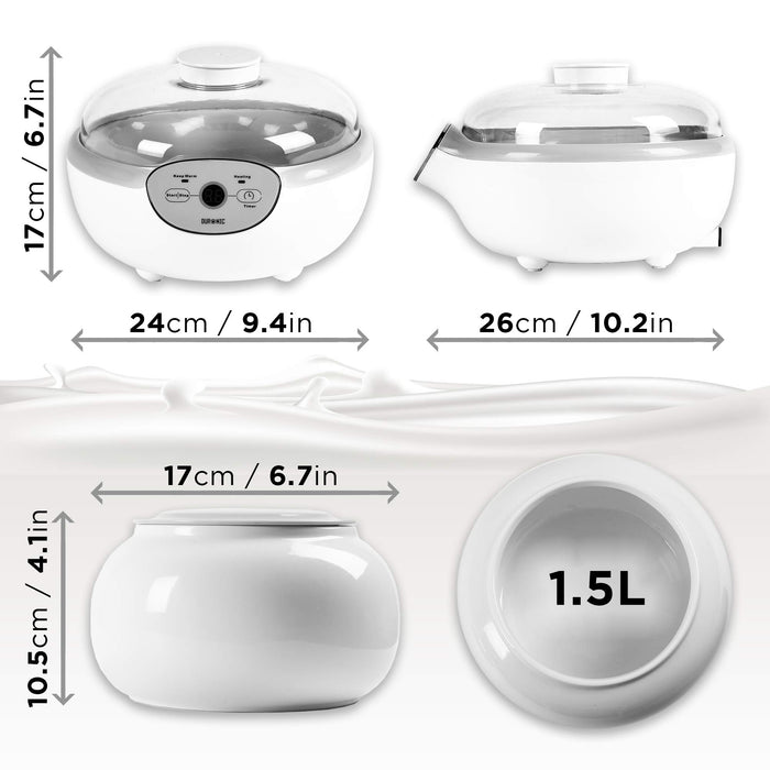 Duronic Yoghurt Makers YM1 Electric Yogurt Maker with Large 1.5L Ceramic Pot Digital Yogurt Making Machine for Homemade Natural Greek Yoghurt 20W Soft Cheese Maker for Healthy Breakfast Protein Snack