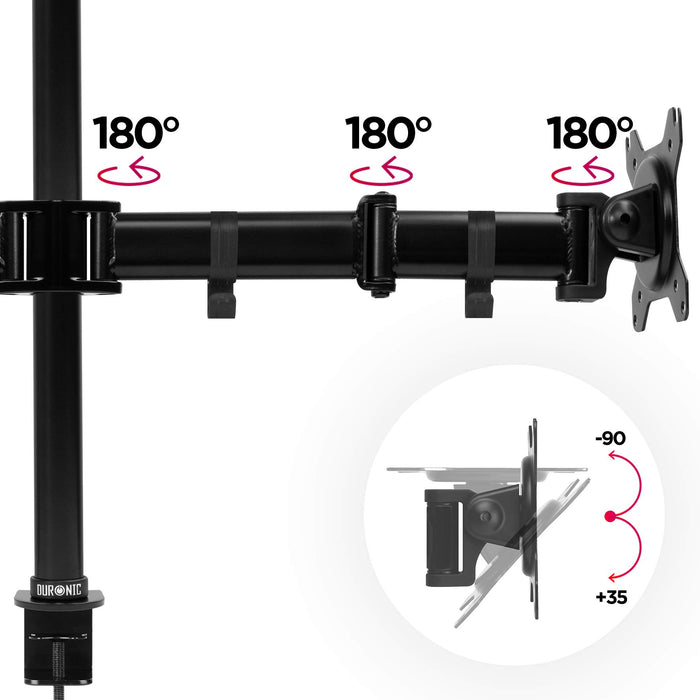 Duronic Dual Monitor Stand DM252 BK, Double Monitor Arm Computer Desk Mount, Ergonomic for Two 13-27 Inch VESA Compatible Screen LED LCD Screens, 8kg Per Screen, Tilt, Swivel, Rotate - Black