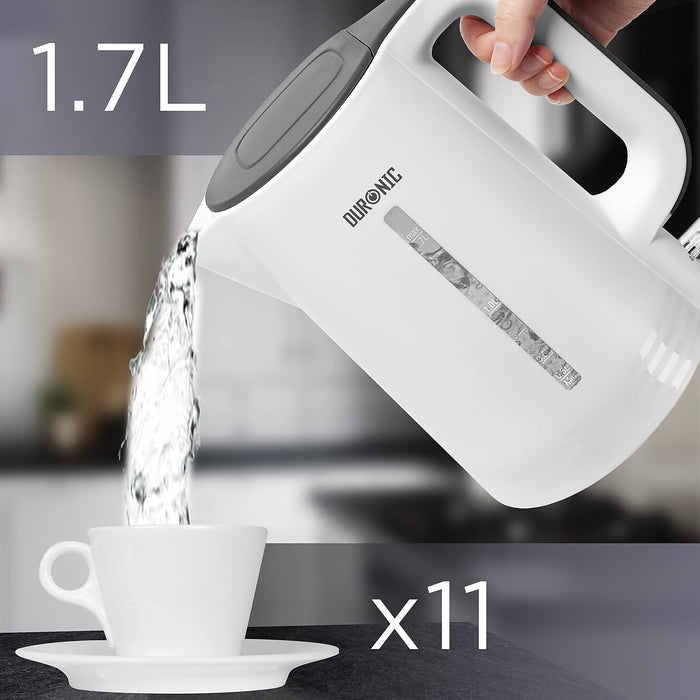 Duronic Electric Kettle EK17 WE Cordless Kettles Hot Water Boiler Electrical Heating with Fast Boil Dry Protection Quiet Electronic Kitchen Kettle for Boiling Water Tea Coffee Hot Chocolate Soup - White