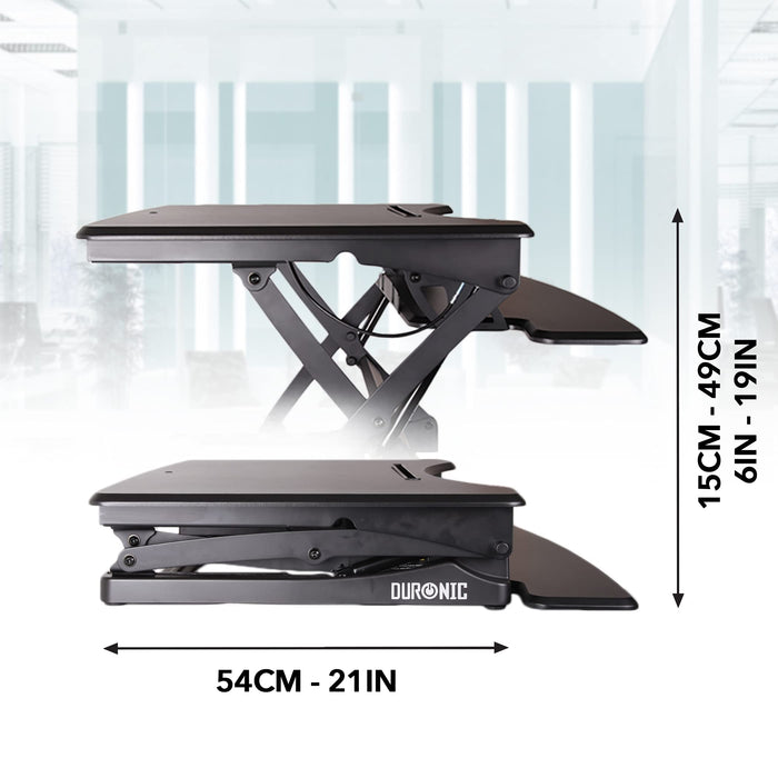 Duronic Sit-Stand Desk DM05D23 | Height Adjustable Office Workstation | 90x57cm Platform | Raises from 15-49cm | Riser for PC Computer Screen, Keyboard, Laptop | Ergonomic Desktop Table Converter