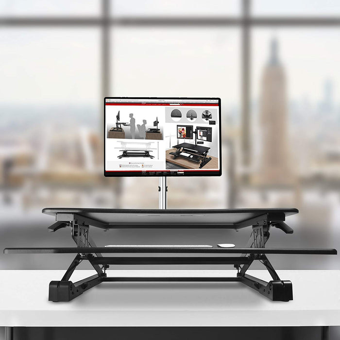 Duronic Sit-Stand Desk DM05D3 | Height Adjustable Office Workstation | 73x59cm Platform | Raises from 15-50cm | Riser for PC Computer Screen, Keyboard, Laptop | Ergonomic Desktop Table Converter