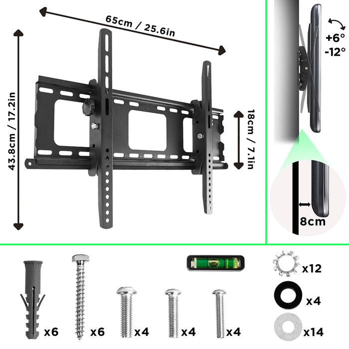 Duronic TVB103M TV Bracket, Wall Mount for 33-35" Television Screen, Tilting Action -12°/+6°, Fits up to 600x400mm, For Flat Screen LCD/LED (65kg)