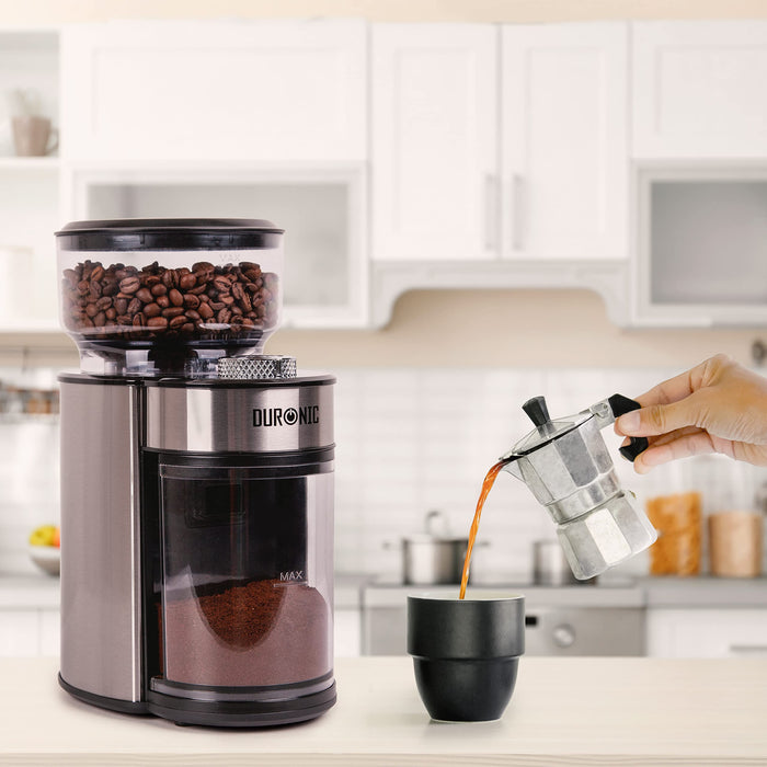 Duronic Burr Coffee Grinder BG200, Conical Burr Grinder for Coffee Beans, Electric Burr Grinder with 35 Grind Settings, Makes up to 12 Cups, 200W, 200g Capacity