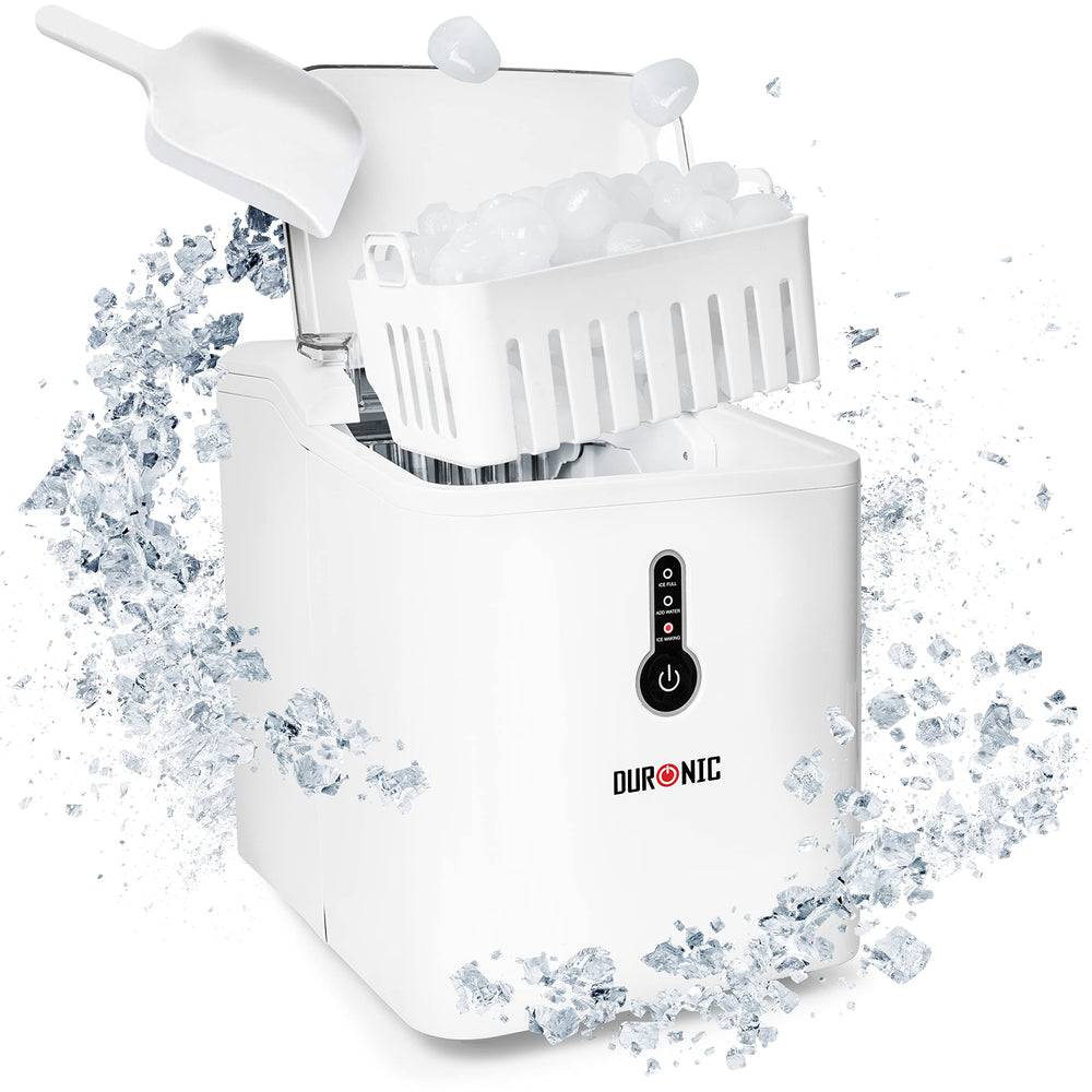 Duronic Ice Maker ICM120, Fast Clear Ice Maker Machine with 7-Min Cycle, Portable Automatic Ice Cube Maker with Ice Scoop & Basket for Home, Office, Bar, BBQ Party, RV 12KG in 24H Self-Cleaning - White