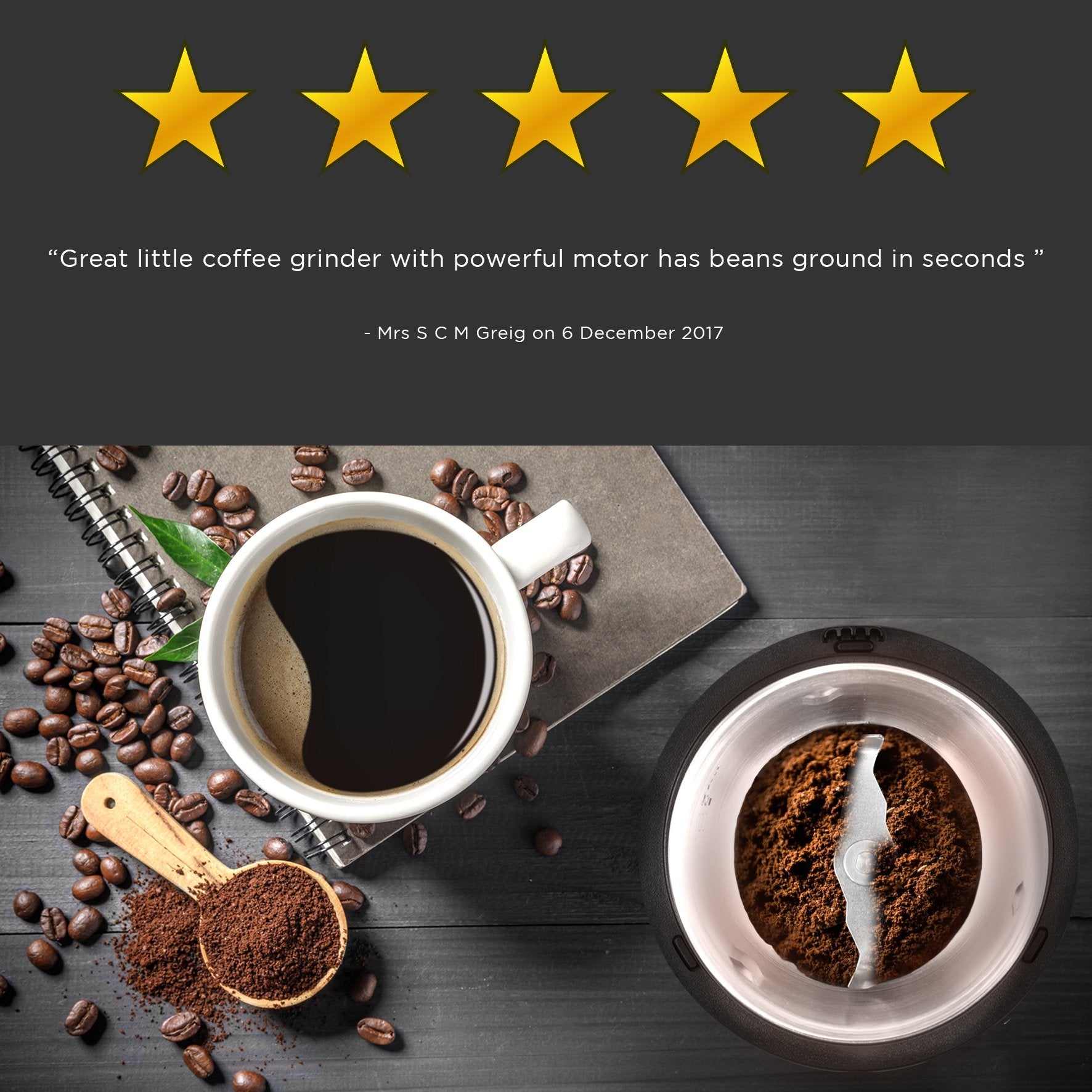 Duronic Electric Coffee Grinder CG250, Spice Grinder Machine, Stainless Steel Blades Grinders, Fast Dry Mini Removable Grinding Mill Pot for Coffee Beans, Nuts, Seeds, Spices, Flax, Black