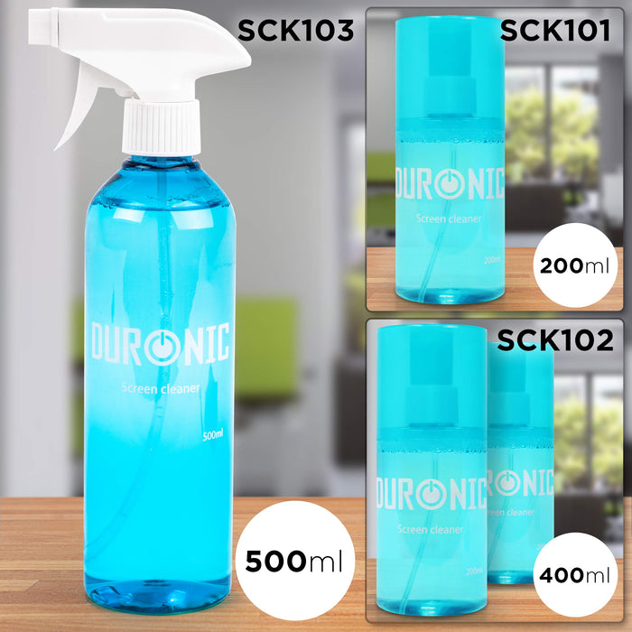 Duronic Screen Cleaner Kit SCK103 | 500ml | Cleaning Spray for LCD/TFT/LED/Plasma/OLED Televisions and Computer Monitors | With Microfibre Cloth | Ideal for Laptops, Smartphones, Televisions, Tablets