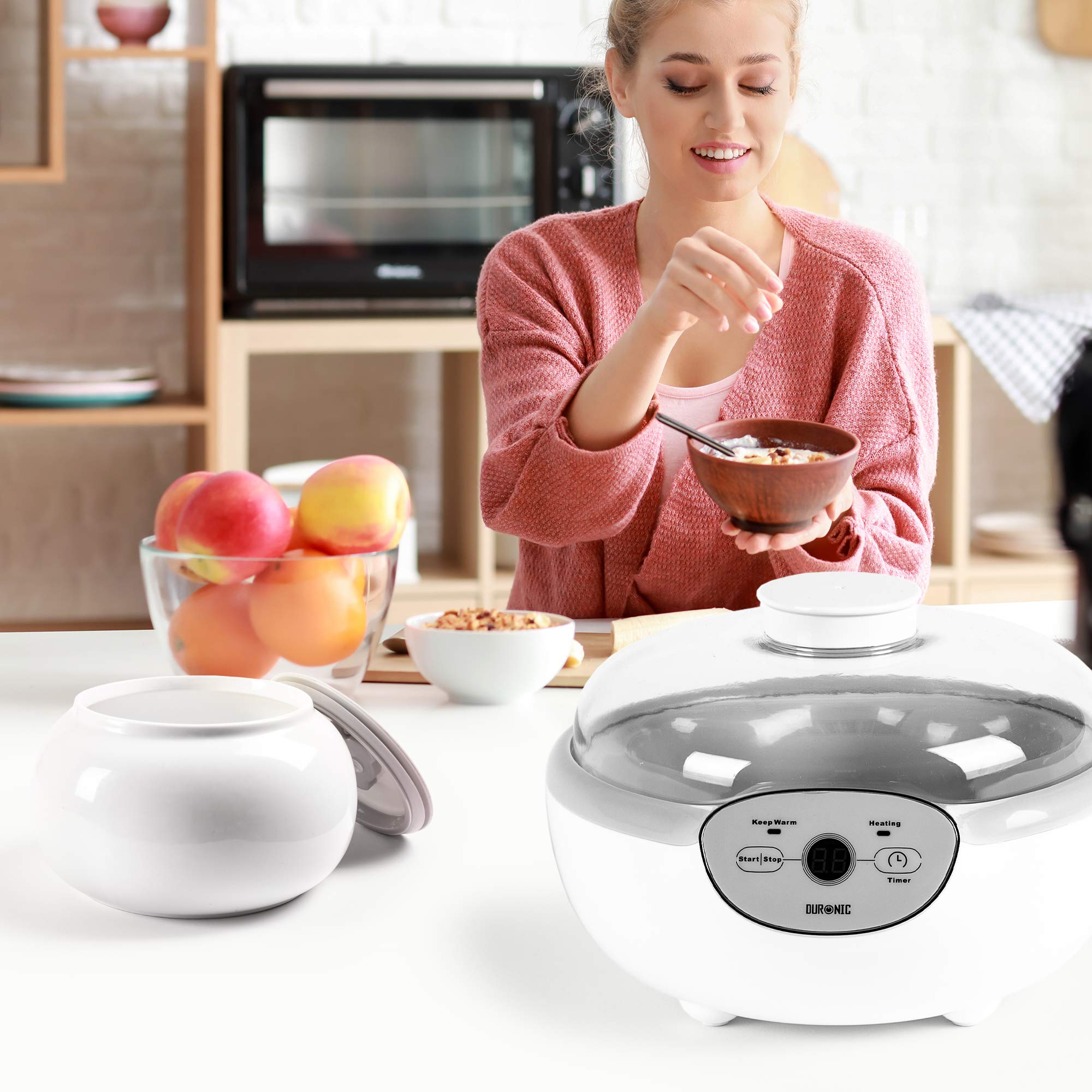 Duronic Yoghurt Makers YM1 Electric Yogurt Maker with Large 1.5L Ceramic Pot Digital Yogurt Making Machine for Homemade Natural Greek Yoghurt 20W Soft Cheese Maker for Healthy Breakfast Protein Snack