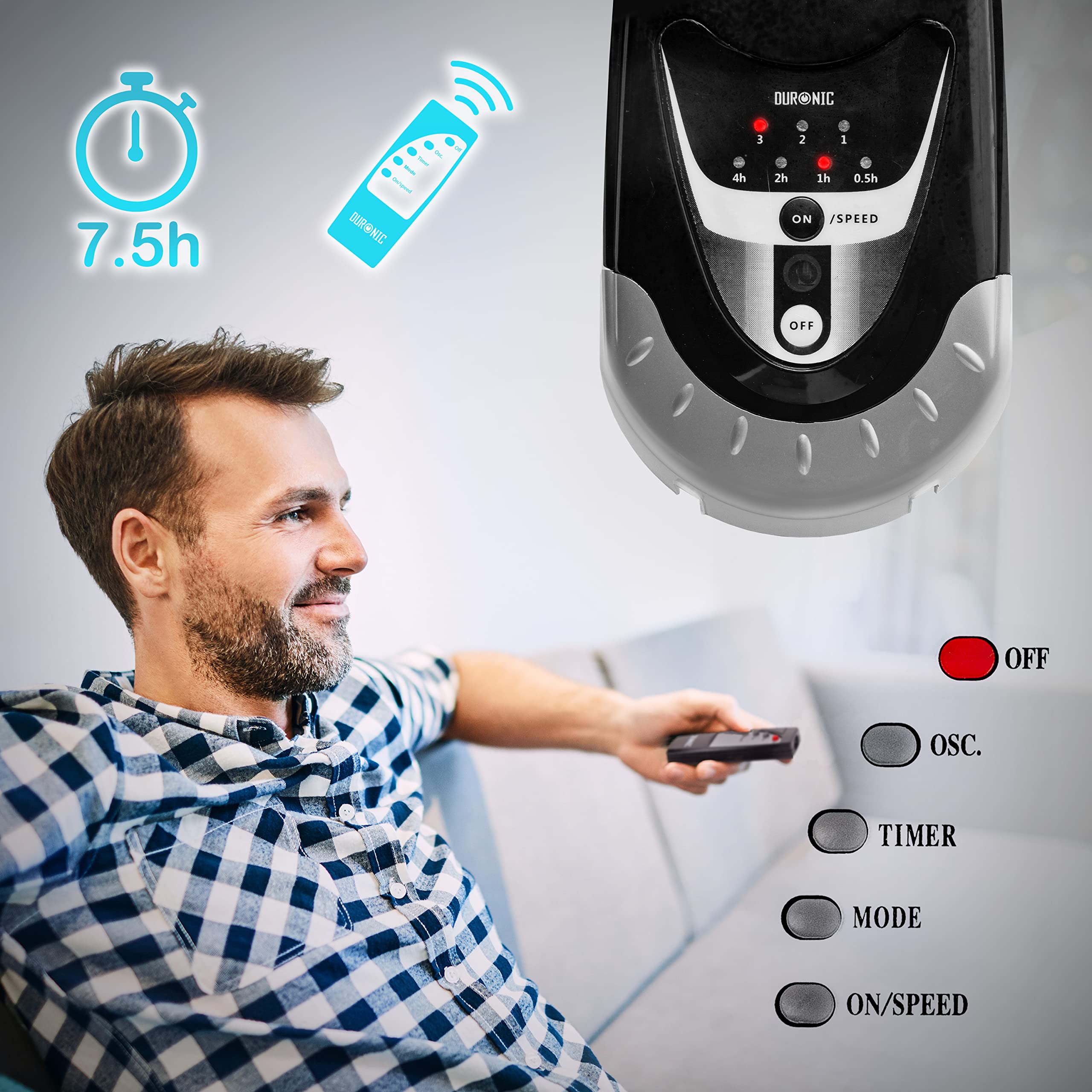 Duronic Wall Fan FN55 Wall Mounted Fans with Remote Control, 16 Inch 3 Speeds, Timer, Black Fan Oscillating Head with 5 Blades for Ultimate Air Cooling For Home, Office