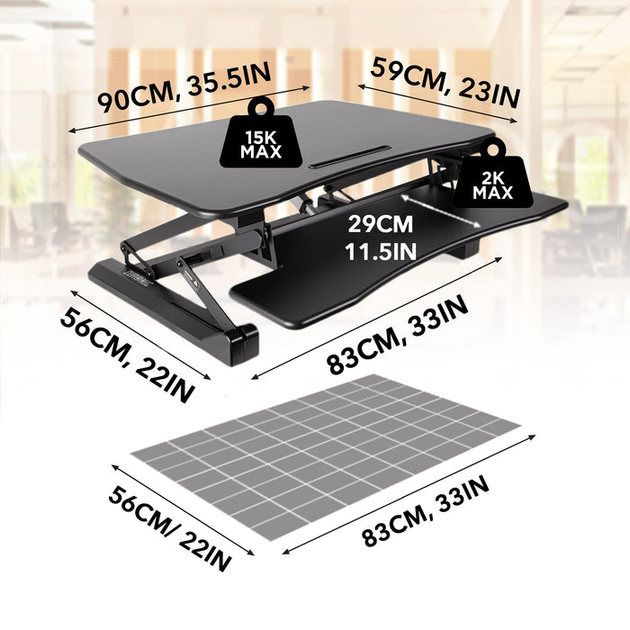 Duronic Sit-Stand Desk DM05D8 | Electric Height Adjustable Office Workstation | 90x59cm Platform | Raises from 16-49cm | Riser for PC Computer Screen, Keyboard, Laptop | Ergonomic Desktop Converter