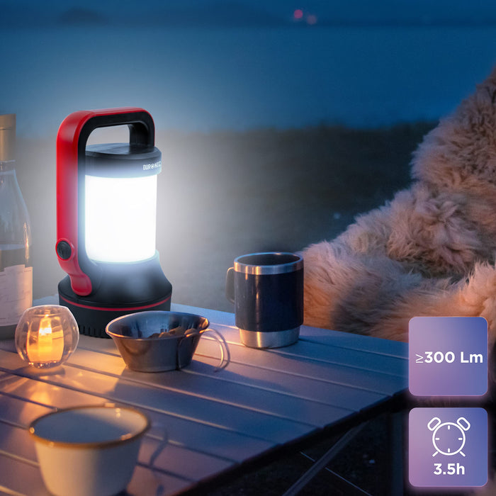 Duronic Camping Lantern LED Torch RL74, Hiking SOS Electric Flashing Rechargeable Flashlight, USB Charging, Emergency Light, Handheld or Freestanding Red & Black