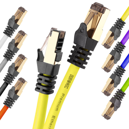 Duronic Ethernet Cable 1M High Speed CAT 8 Patch Network Shielded Lead 2GHz / 2000MHz / 40 Gigabit, CAT8 SFTP Wire, Snagless RJ45 Super-Fast Data - Yellow