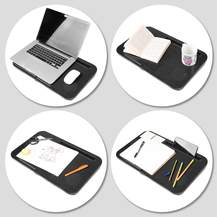 Duronic Laptop Tray with Cushion DML422 Ergonomic Lap Desk Cushioned Lap Trays with Handles Portable Laptop Desk Riser Stand for Home Office Work Bed Gaming Black