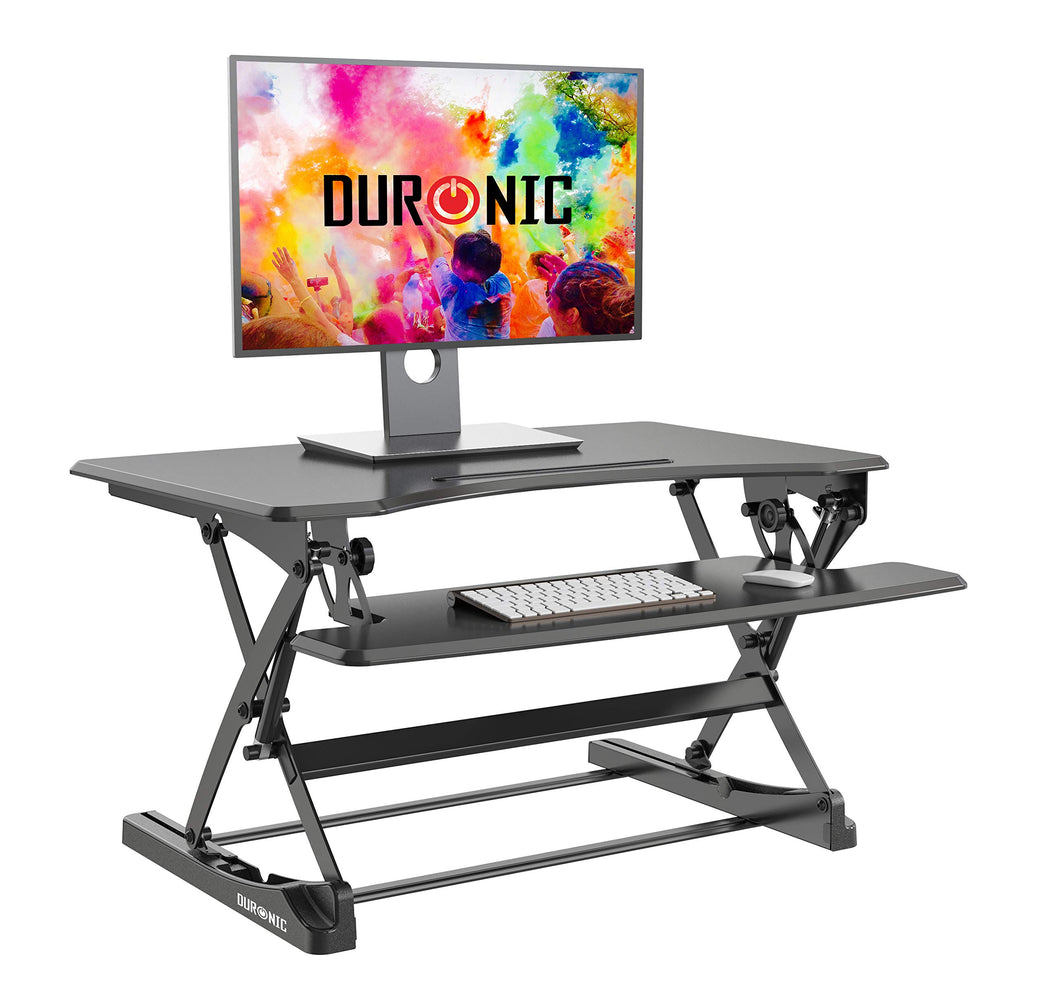 Duronic Sit-Stand Desk DM05D23 | Height Adjustable Office Workstation | 90x57cm Platform | Raises from 15-49cm | Riser for PC Computer Screen, Keyboard, Laptop | Ergonomic Desktop Table Converter