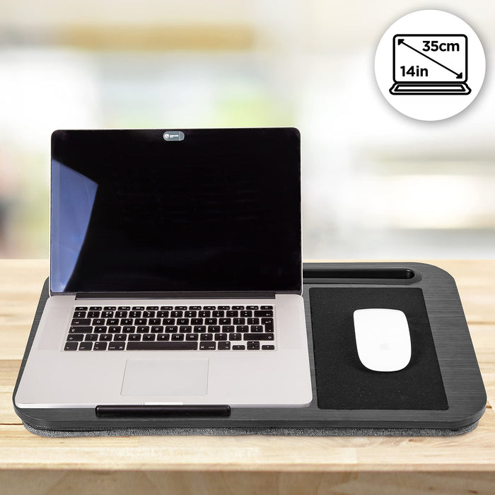Duronic Laptop Tray with Cushion DML422 Ergonomic Lap Desk Cushioned Lap Trays with Handles Portable Laptop Desk Riser Stand for Home Office Work Bed Gaming Black
